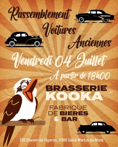 Rassemblement de voitures anciennes, Bourg-en-Bresse, Brasserie Kooka
