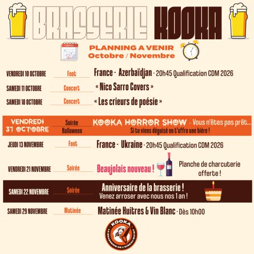 Planning Octobre & Novembre, Bourg-en-Bresse, Brasserie Kooka