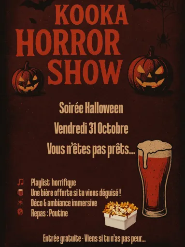 🎃 KOOKA HORROR SHOW 👻🕸️ Soirée Halloween – Vendredi 31 octobre 🦇, Bourg-en-Bresse, Brasserie Kooka