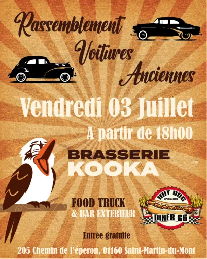 RASSEMBLEMENT VOITURES ANCIENNES, Bourg-en-Bresse, Brasserie Kooka
