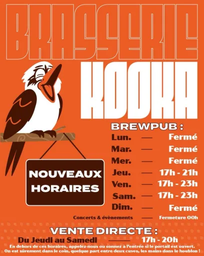 🍻 NOUVEAUX HORAIRES À LA BRASSERIE KOOKA ! 🐦, Bourg-en-Bresse, Brasserie Kooka
