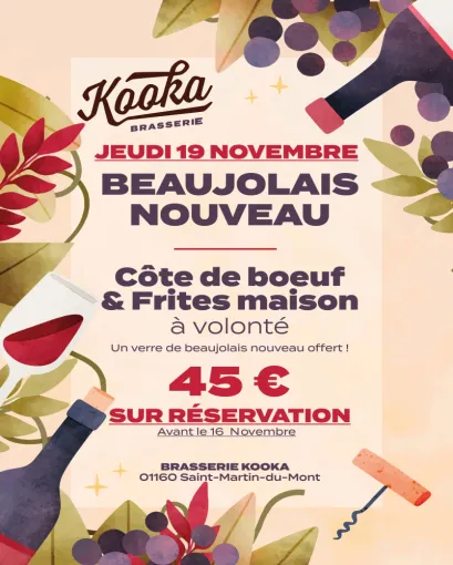 Beaujolais nouveau : côte de bœuf à volonté à la Brasserie Kooka !, Bourg-en-Bresse, Brasserie Kooka